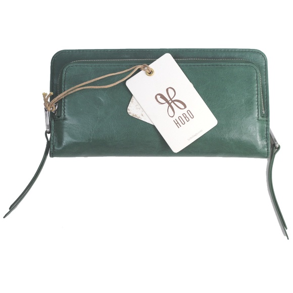 Hobo International Sadie Jasper Dark Green Leather Wallet Clutch New